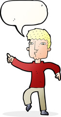 cartoon dancing man with speech bubble