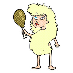 cartoon cavewoman with meat