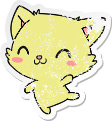 distressed sticker cartoon of cute kawaii cat