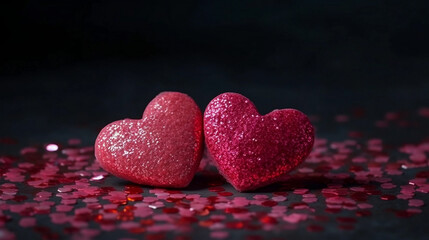 Obraz premium Love hearts with pink glitters on full background