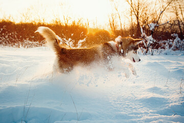 Winter Brown husky playing in the snow  © Arcady