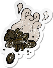 retro distressed sticker of a cartoon coffee beans