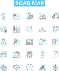 Fototapeta na wymiar Road map vector line icons set. Route, Map, Path, Trace, Guide, Trajectory, Journey illustration outline concept symbols and signs