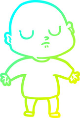 cold gradient line drawing cartoon bald man