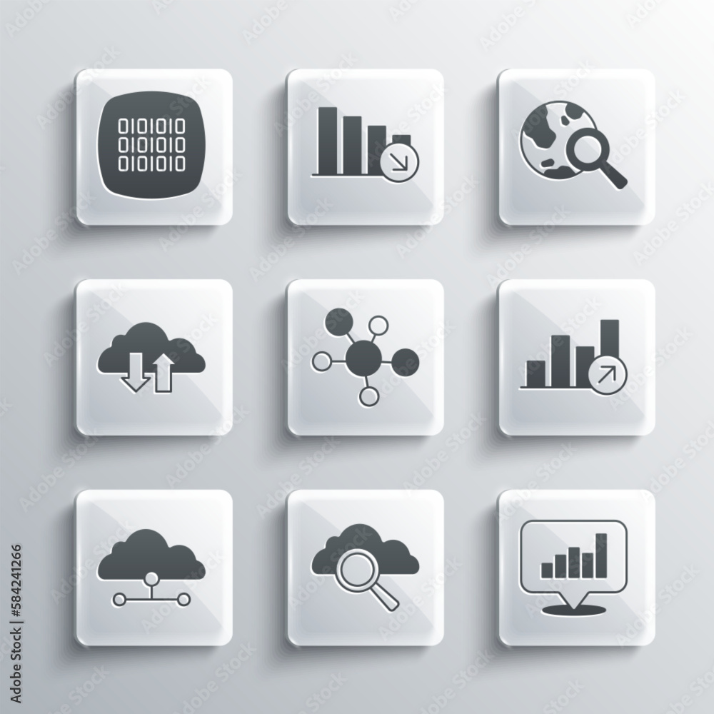 Poster set search cloud computing, pie chart infographic, financial growth, mind map, network connection, c