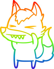 rainbow gradient line drawing angry wolf cartoon
