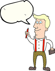 comic book speech bubble cartoon man with notebook and pen