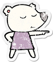 distressed sticker of a cartoon polar bear wearing dress
