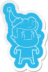 happy cartoon  sticker of a man wearing santa hat