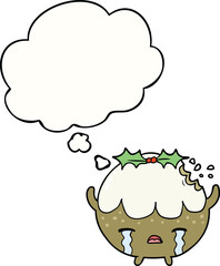 cartoon chrstmas pudding and thought bubble