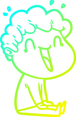 cold gradient line drawing cartoon happy man laughing