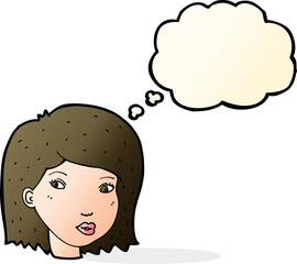 cartoon female face with thought bubble