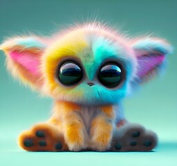 Fototapeta premium fluffy little alien puppy with cute, big eyes and colorful soft fur