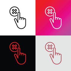 Fototapeta Cancel thin line icon: hand clicks button with cross mark. Rejected, declined. Modern vector illustration. obraz