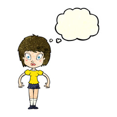 cartoon pretty girl with thought bubble