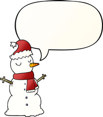 cartoon snowman and speech bubble in smooth gradient style