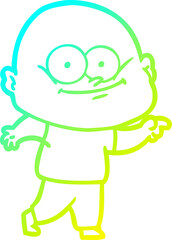 cold gradient line drawing cartoon bald man staring