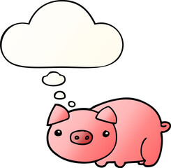 cartoon pig and thought bubble in smooth gradient style