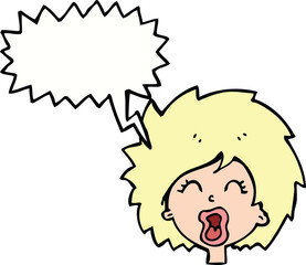 cartoon woman screaming with speech bubble