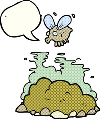 comic book speech bubble cartoon fly and manure