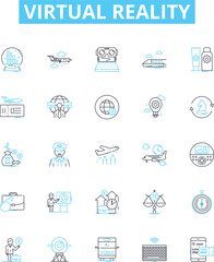 Virtual reality vector line icons set. Virtual, Reality, VR, Lucid, Dreaming, Augmented, Simulation illustration outline concept symbols and signs