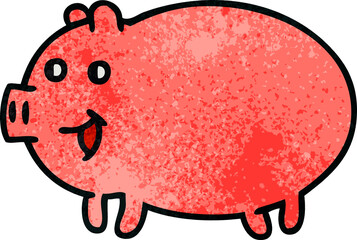 retro grunge texture cartoon pig