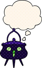 halloween cauldron cartoon and thought bubble in comic book style