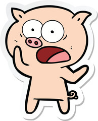 sticker of a cartoon pig shouting
