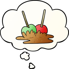 cartoon toffee apples and thought bubble in smooth gradient style