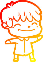 warm gradient line drawing cartoon happy boy