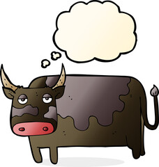 cartoon cow with thought bubble