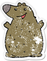 distressed sticker of a cartoon happy bear