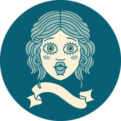 icon with banner of female face