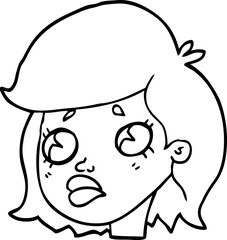 line drawing cartoon of a sad girl