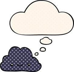 cute cartoon cloud and thought bubble in comic book style