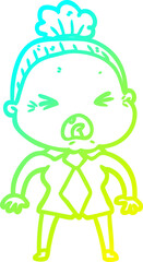 cold gradient line drawing cartoon angry old woman
