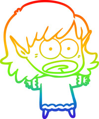 rainbow gradient line drawing cartoon shocked elf girl