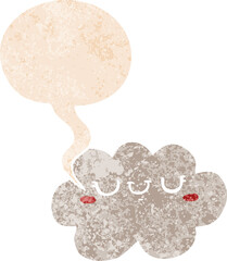 cute cartoon cloud and speech bubble in retro textured style