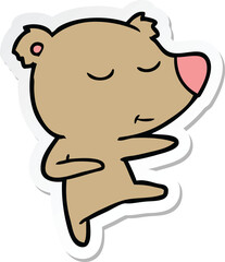 sticker of a happy cartoon bear dancing