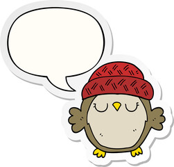 cute cartoon owl in hat and speech bubble sticker