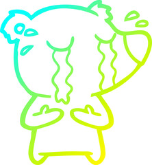 cold gradient line drawing cartoon crying bear