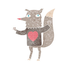 cartoon wolf with love heart tee