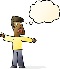 cartoon frightened man with thought bubble
