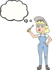 thought bubble cartoon female mechanic