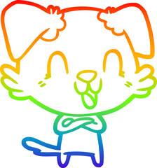 rainbow gradient line drawing laughing cartoon dog