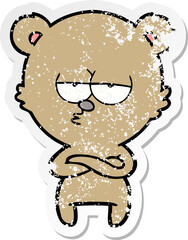 distressed sticker of a bored bear cartoon