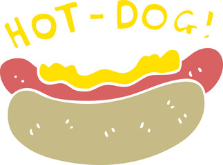 flat color illustration of a cartoon hotdog
