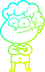 cold gradient line drawing cartoon happy man