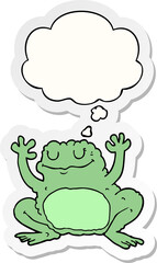Fototapeta premium cartoon frog and thought bubble as a printed sticker