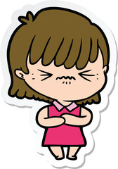 sticker of a annoyed cartoon girl